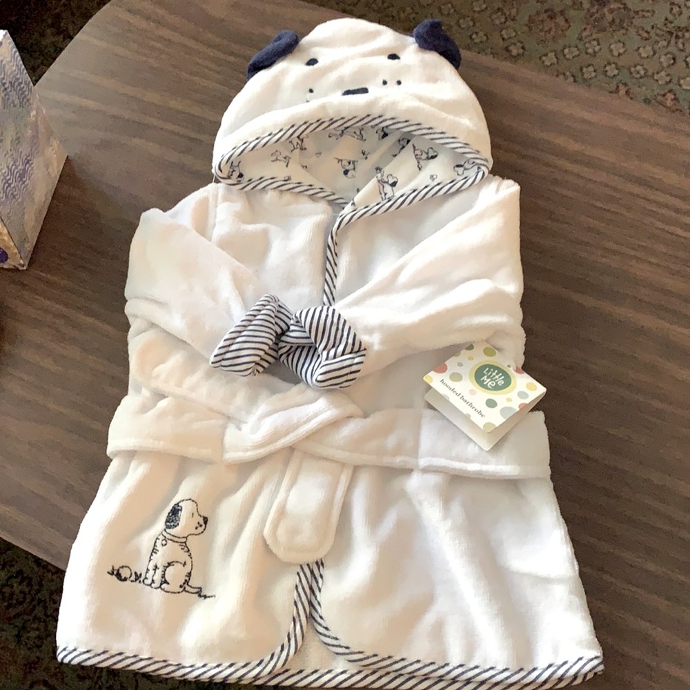 Brand new white and navy puppy robe